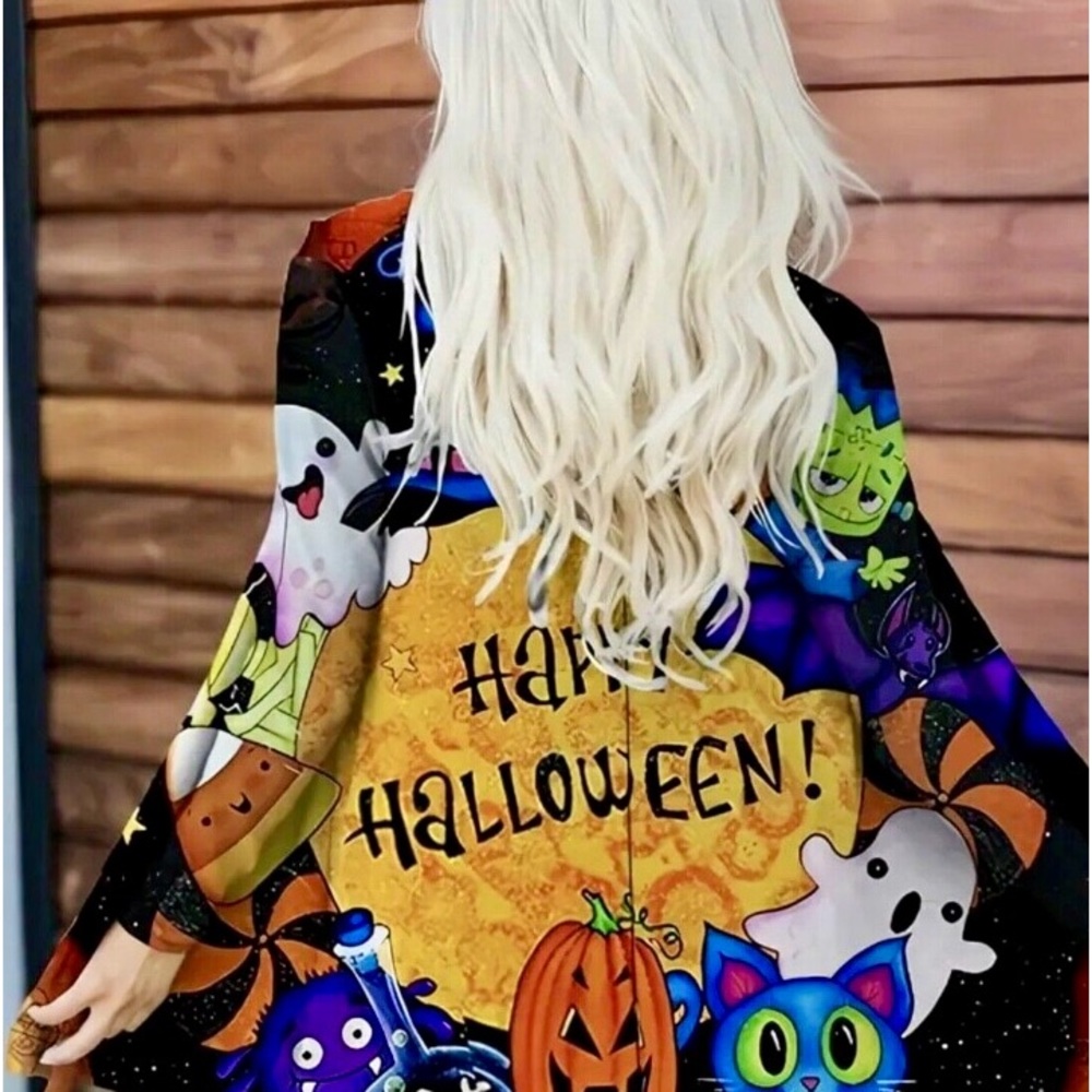 Halloween colorful jacket. Open front long sleeves size 1x. 14.
